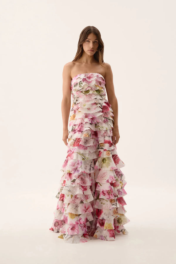 Aje - Pleated Floral Gown
