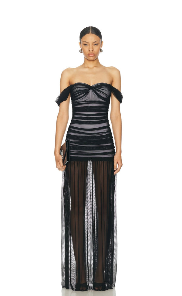 Norma Kamali - Off-The-Shoulder Mesh Gown
