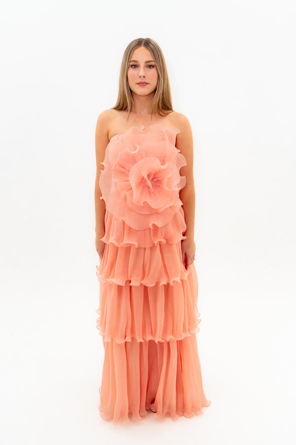 Bariano - Strapless Frill Tiered Gown