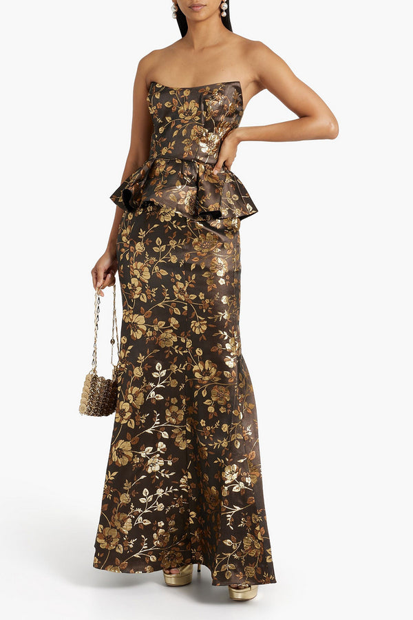 Marchesa Notte - Strapless Metallic Brocade Gown