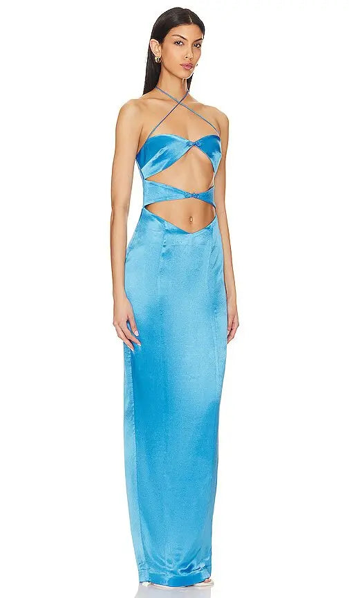 Sau Lee - Crisscross Satin Cut-Out Dress