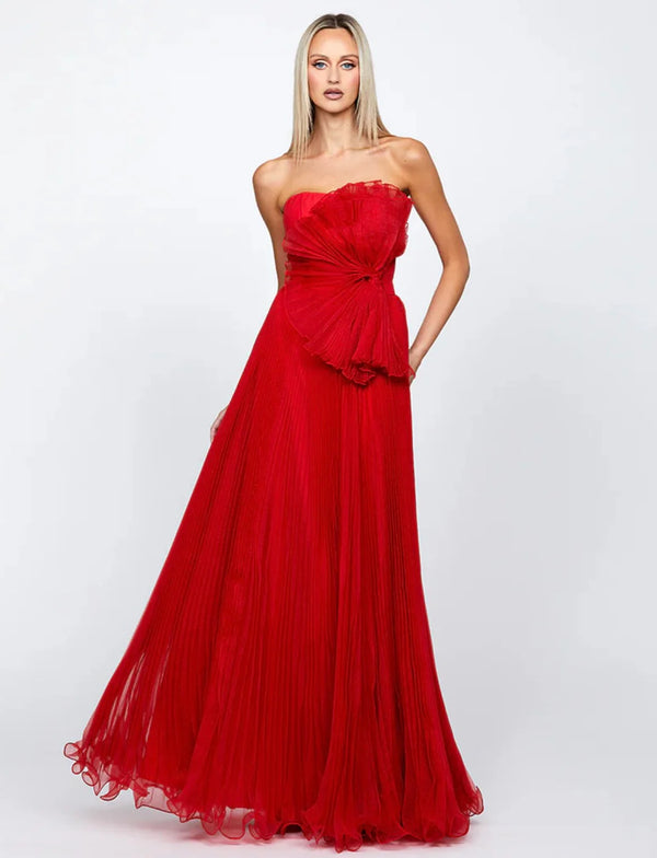 Bariano - Pleated Strapless Gown